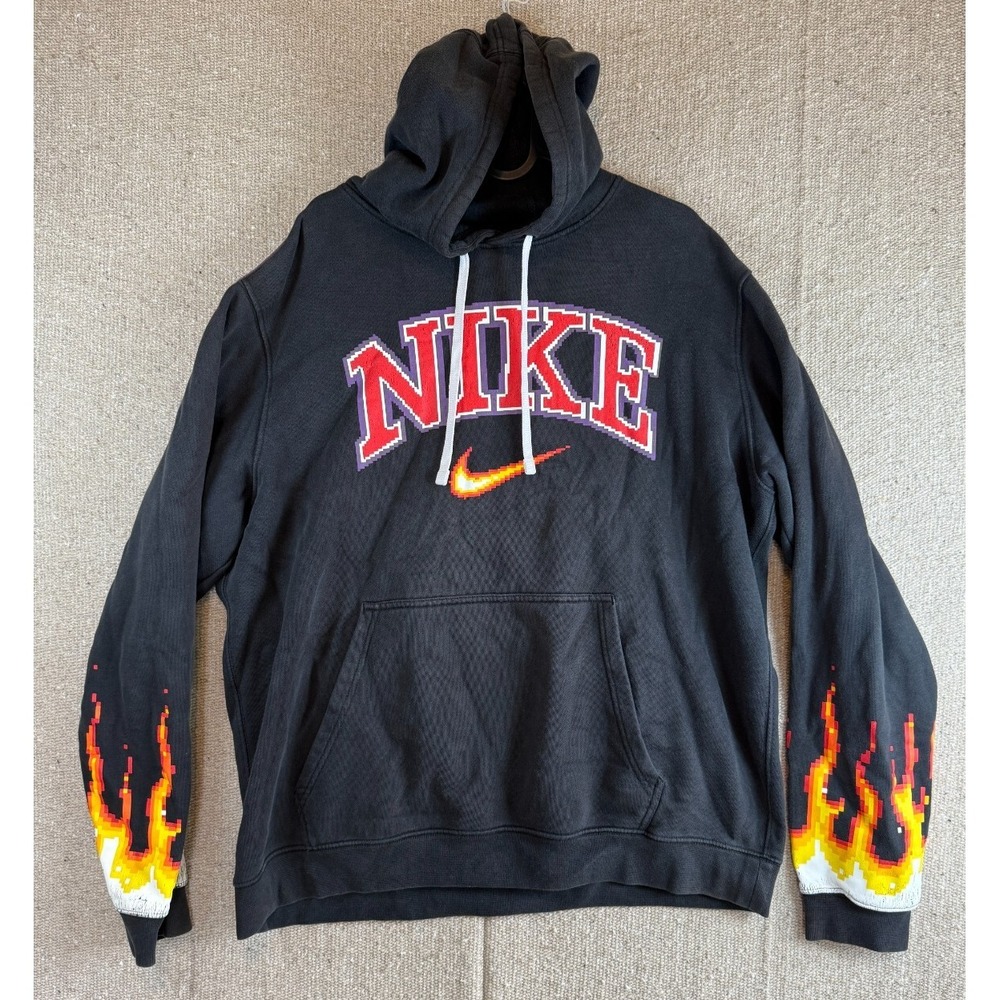 Mens Sz Large Nike x Chase Reed Sweatshirt Black Digital Flames Hoodie New York